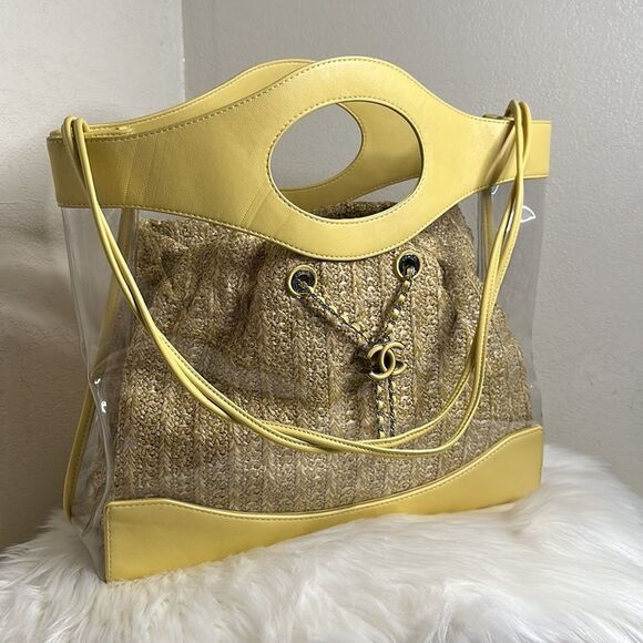 💯Authentic Chanel  PVC Yellow Leather Raffia Shopping Tote🍀 - Picture 17 of 17